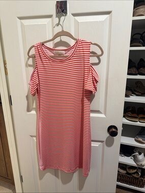Michael Kors Coral & White Striped Cold-Shoulder Dress